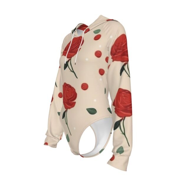 Red Rose All-Over Print Women's Raglan Sleeve Hooded Bodysuit - Image 4