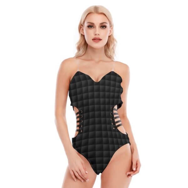 Women's Black Tube Top Bodysuit With Side Black Straps