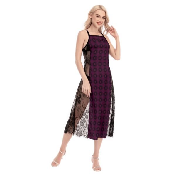 Dark Magenta Women's Lace Cami Cross Back Dress, Skinny Fit, Lingerie Dress - Image 2