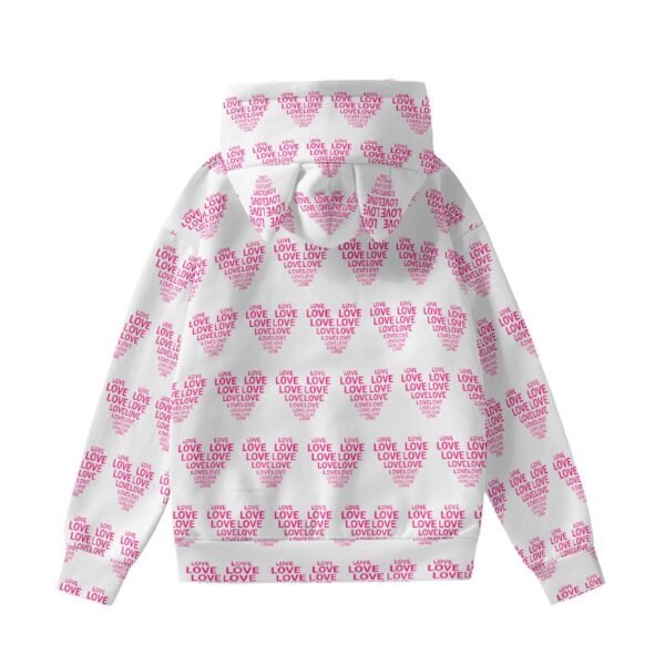 Pink Love Heart All-Over Print Women’s Hoodie With Decorative Ears - Image 2