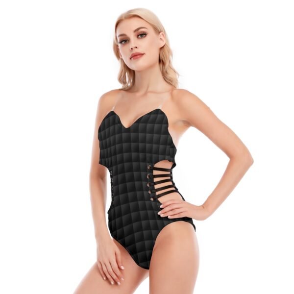 Women's Black Tube Top Bodysuit With Side Black Straps - Image 3