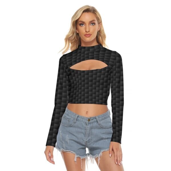 Women's Black Hollow Chest Keyhole Tight Crop Top