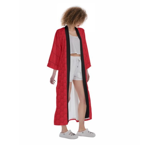 Red All-Over Print Women's Satin Kimono Long Robe - Image 2