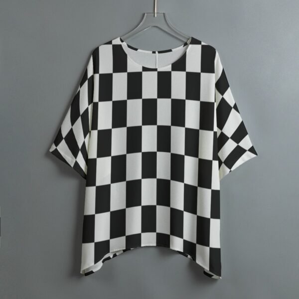 Checkered All-Over Print Women's Bat Sleeve Shirt - Image 2