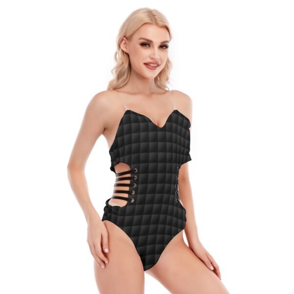 Women's Black Tube Top Bodysuit With Side Black Straps - Image 2