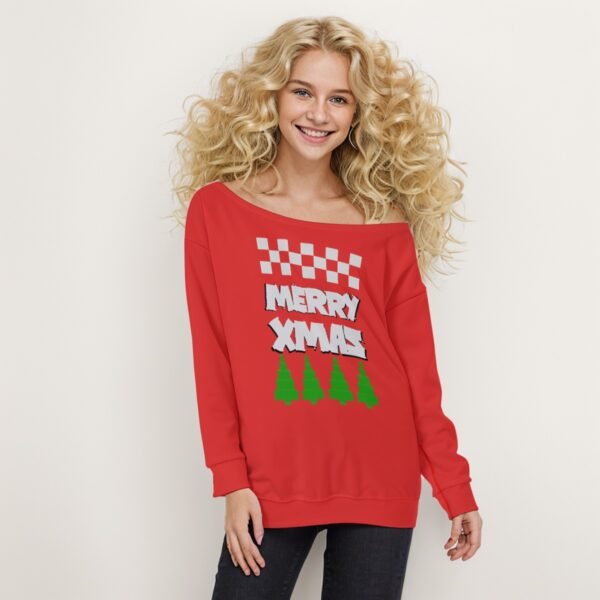 Red Christmas Jumper Oversized Women's Off-Shoulder Sweatshirt