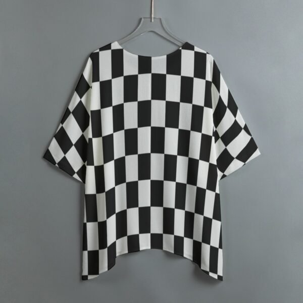 Checkered All-Over Print Women's Bat Sleeve Shirt - Image 3