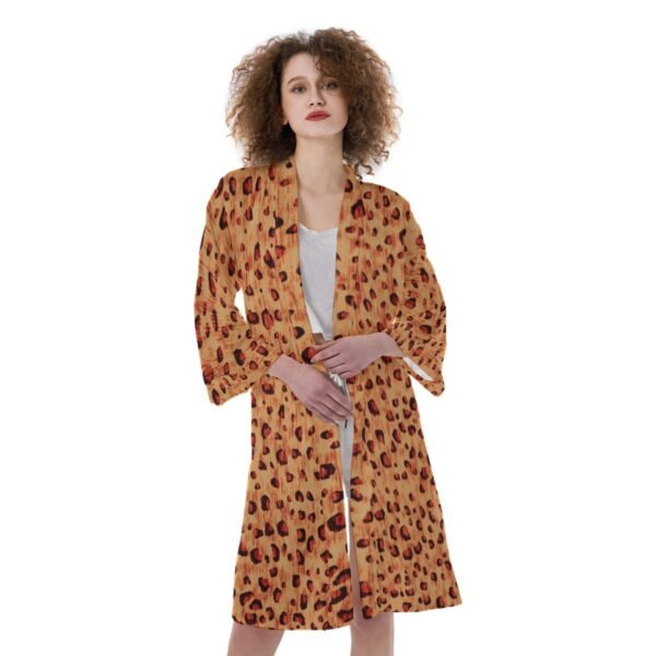 Leopard Print Women's Satin Kimono Robe