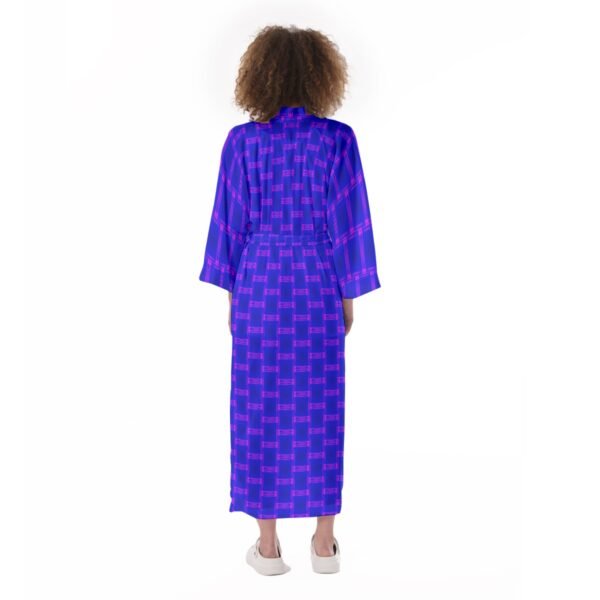 All-Over Print Women's Blue Satin Kimono Long Robe - Image 4