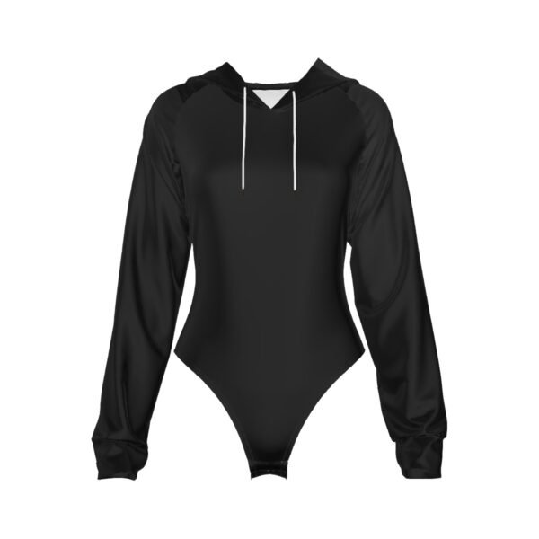 Women's Black Raglan Sleeve Hooded Bodysuit