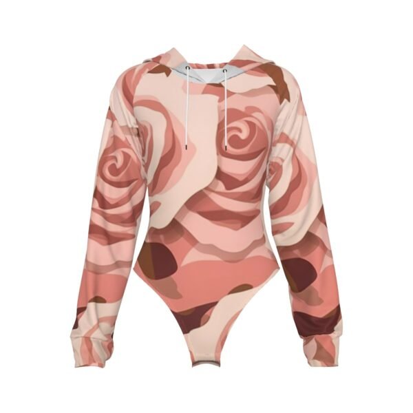 Pink Rose All-Over Print Women's Raglan Sleeve Hooded Bodysuit